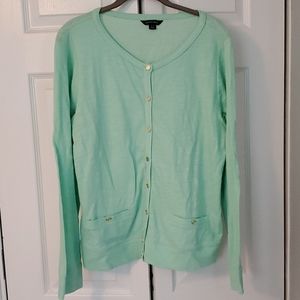 Land's End mint green button cardigan L
